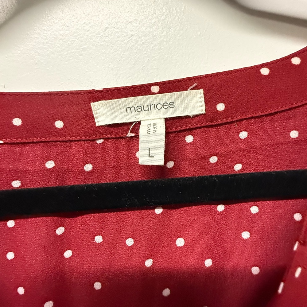 Maurice’s Red Polka Dot Blouse Size Large | Lightweight Chiffon Top - Picture 2 of 4